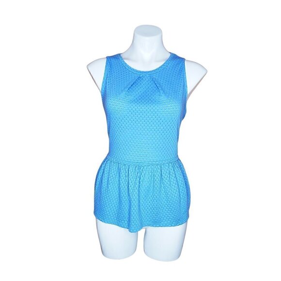 Elle Blue Eyelet Peplum Stretchy Sleeveless Top - Picture 1 of 3